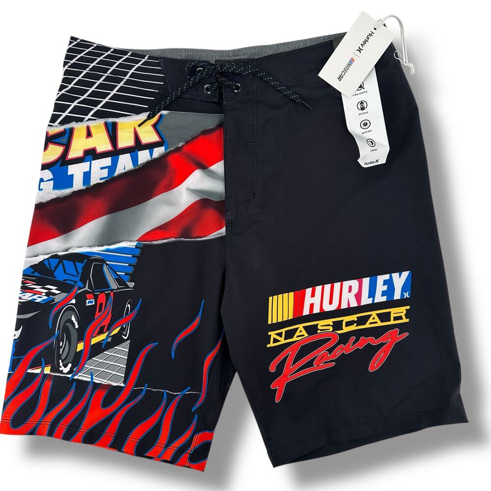 Hurley Nascar Phantom Eco Car Racing Boardshorts Swim Shorts Size 31 20" Outseam